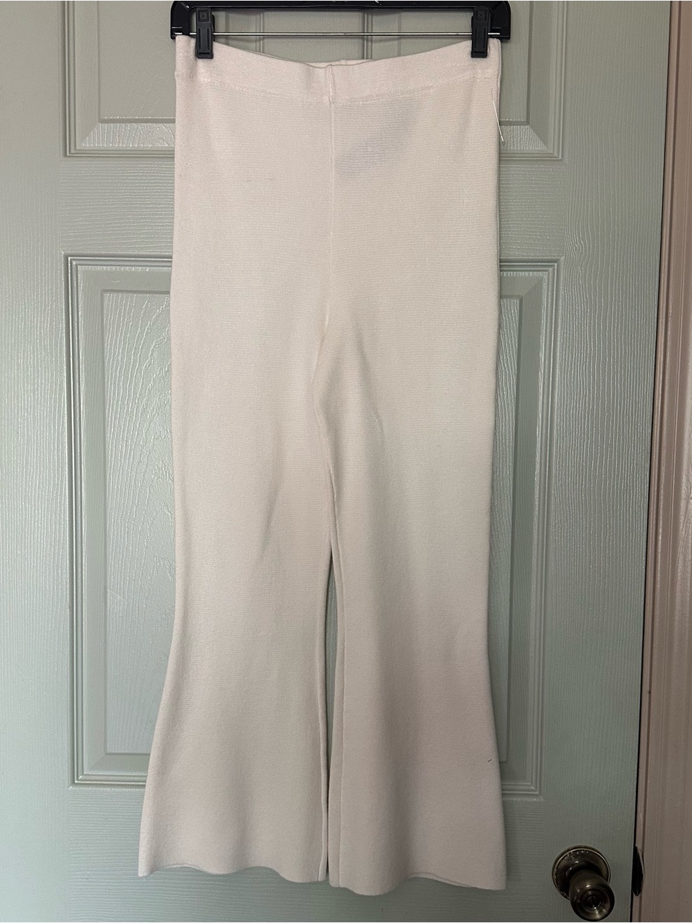 New Zara Off-White Wide-Leg Knit Pants